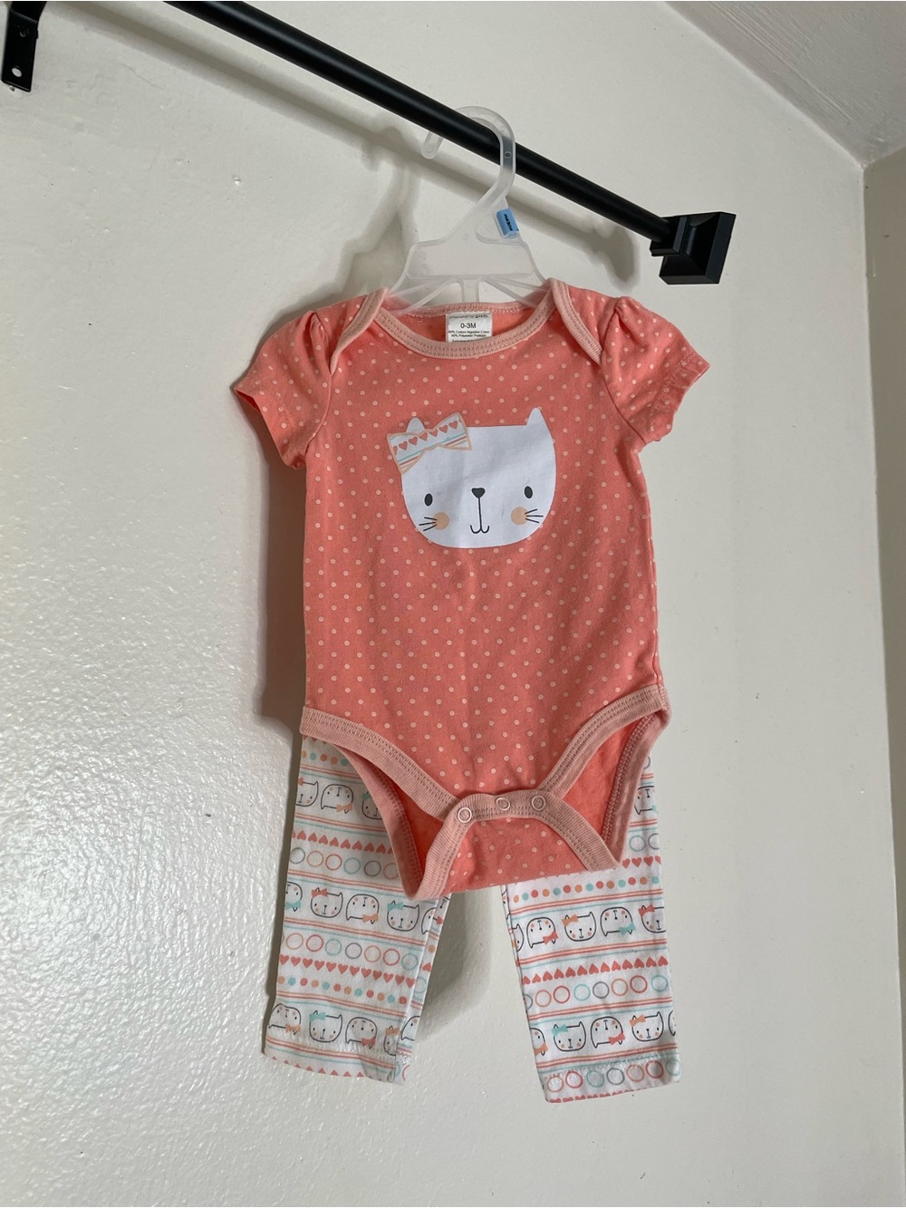 Cutie Pie 0-3M Coral Polka Dot Kitty Baby Bodysuit & Leggings Set